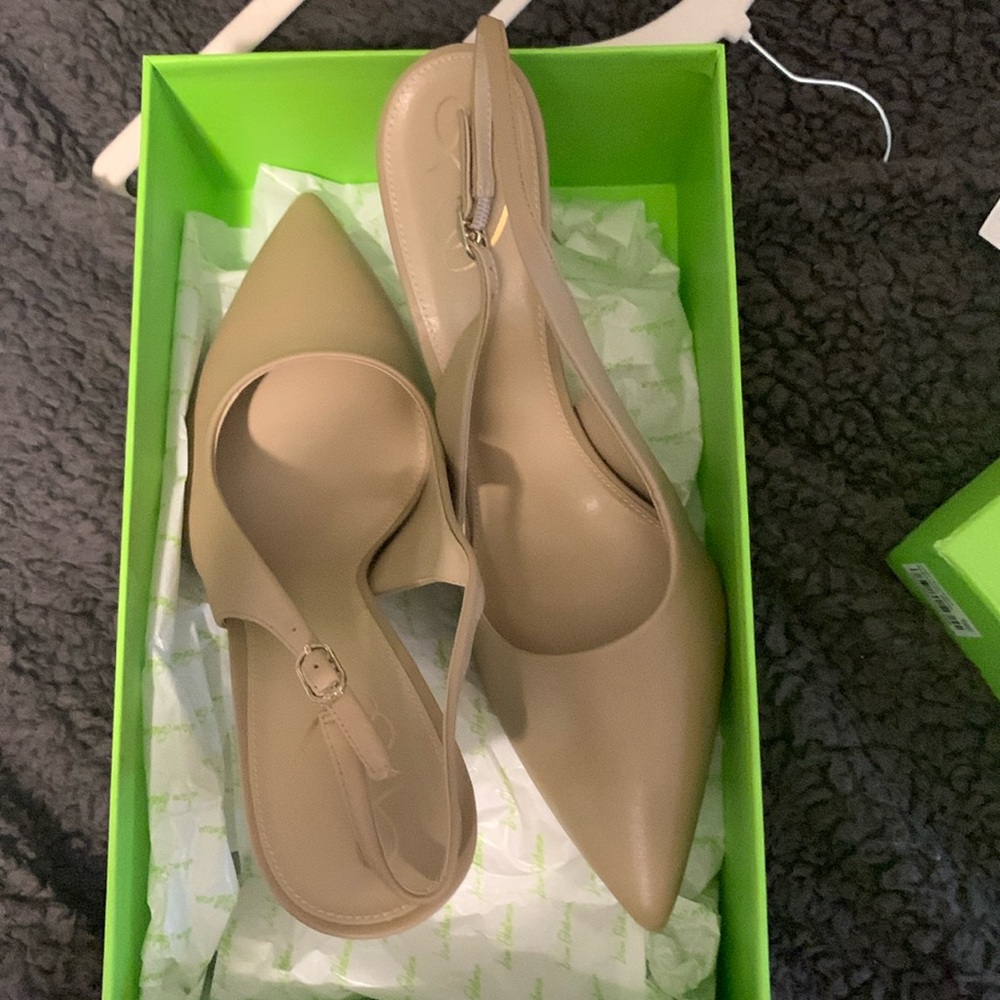 Sam Edelman sling backs neutral tan beige 4 inch heel